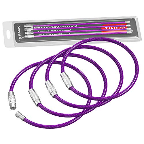 Silipac Cable Key Ring 4 Pack - 6.3" Flexible Wire Keychain Loop with Twist-Lock Screw for Luggage Tags & Bag Charms - Image 1