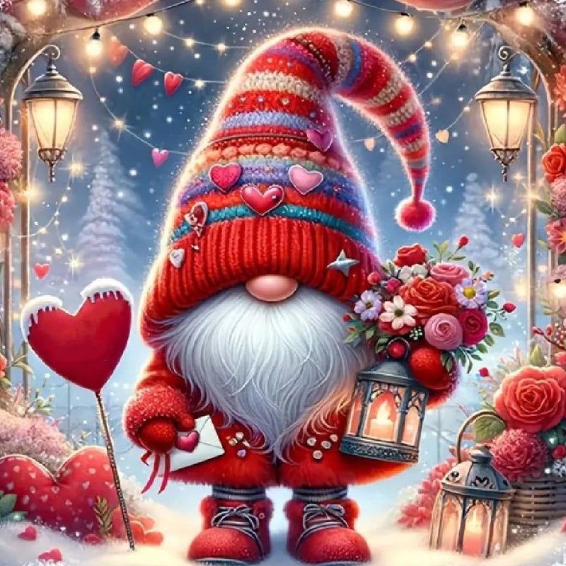TaeYsck Valentine's Day DIY 5D Diamond Art Painting Kits for Adults Kids Beginner,Gnome Flowers Full Round Drill Gems Art Diamond Dots Love Picture for Home Wall Decor - Image 1