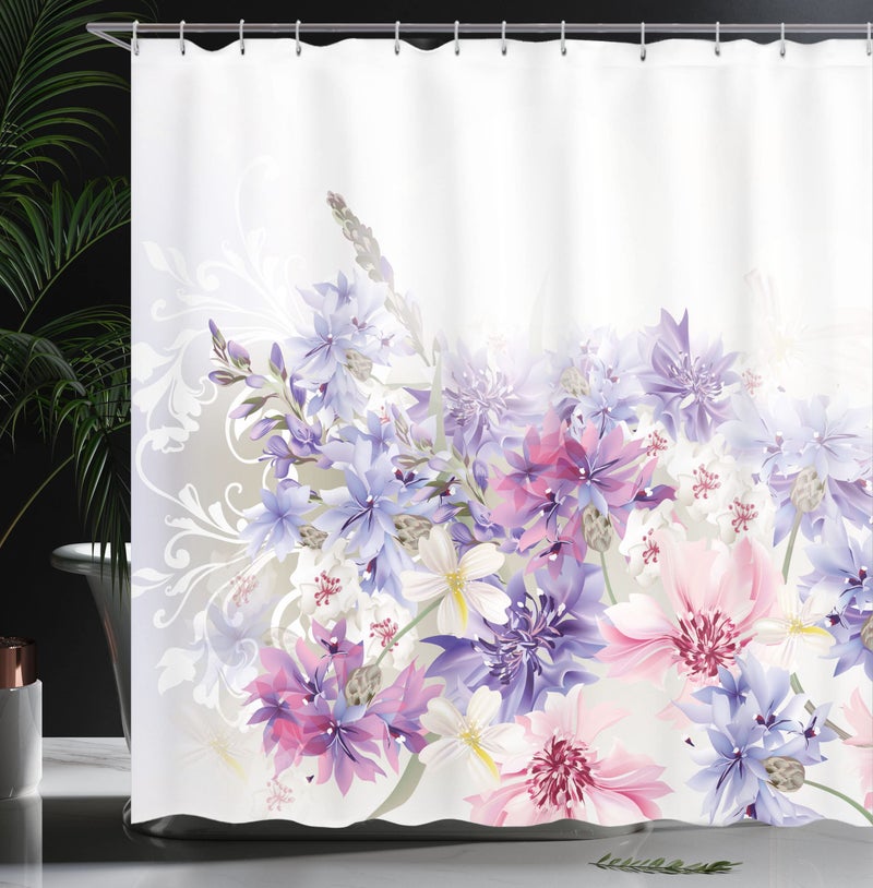 أمبيسون Ambesonne Lavender Surtain Stain Pastel Cornflowers Bridal Classic Descor - Image 3