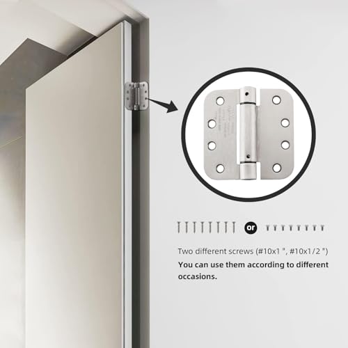 HOME MASTER HARDWARE Self Closing Door Hinges, 4 inch Spring Loaded Hinges, Adjustable Tension for Interior Door, UL Listed with 5/8" Radius Corners, Satin Nickel, 2 Pack - Image 2