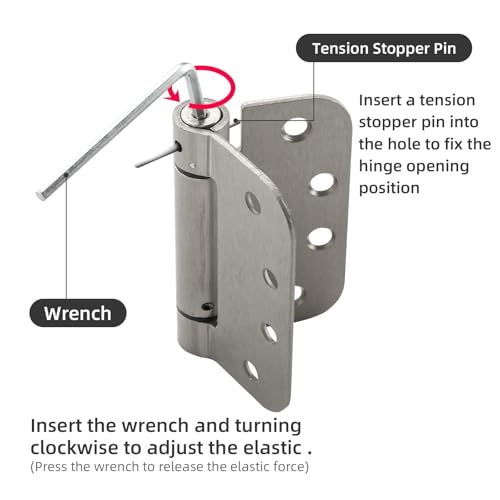 HOME MASTER HARDWARE Self Closing Door Hinges, 4 inch Spring Loaded Hinges, Adjustable Tension for Interior Door, UL Listed with 5/8" Radius Corners, Satin Nickel, 2 Pack - Image 3