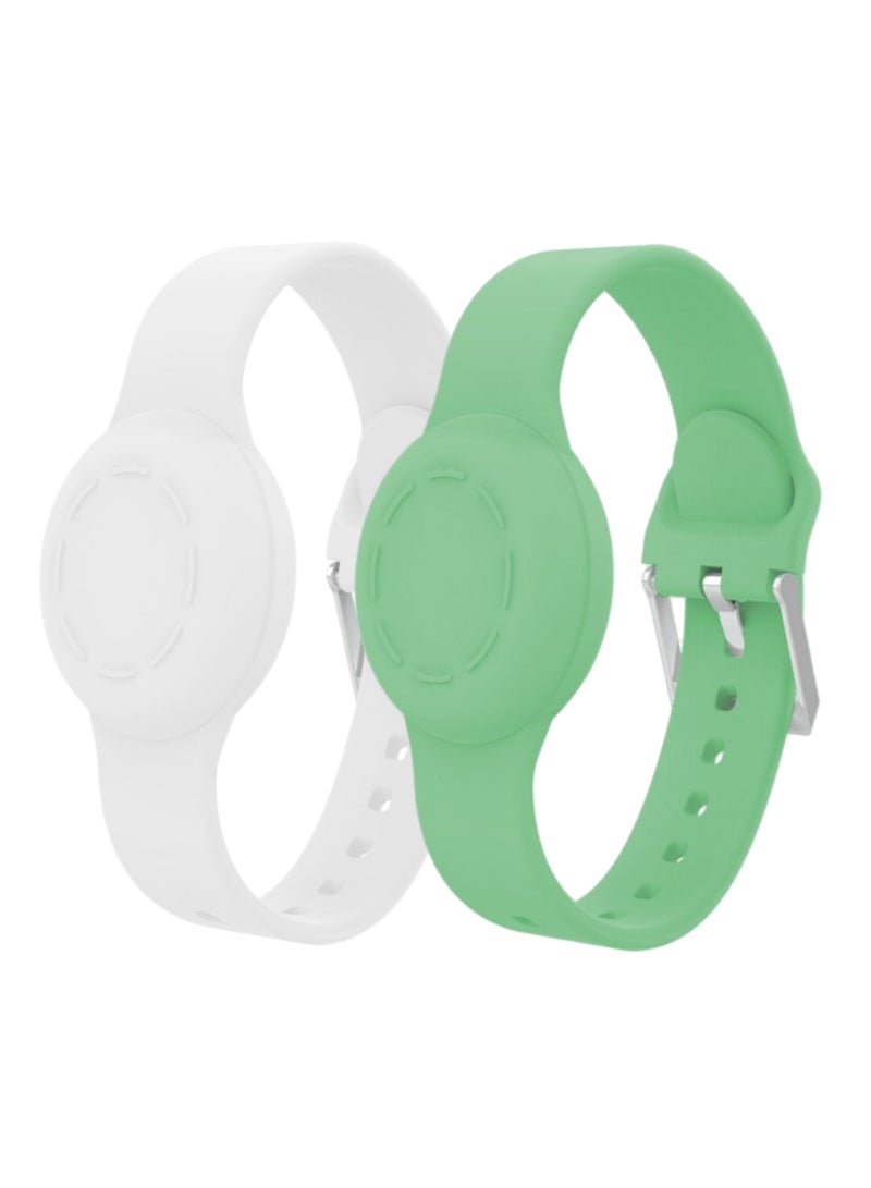 Anti-loss Silicone Protective Case, Waterproof Wristband and Kids Watchband for Apple AirTag (White+Green) - Image 1