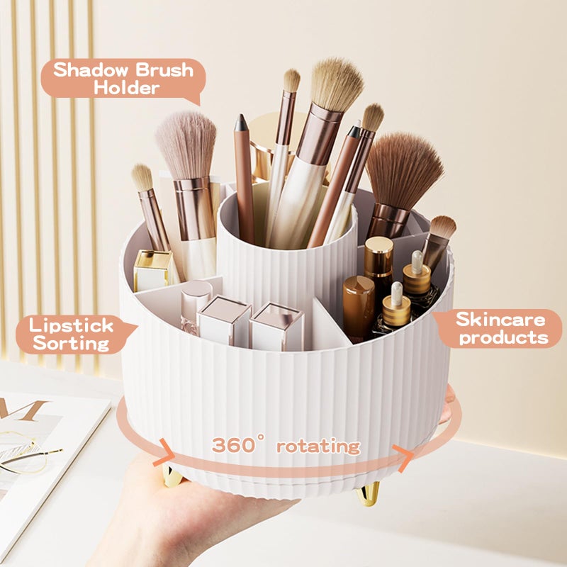 fanado 360° Rotate Makeup Brush Holder Organizer, Makeup Organizers Countertop, Makeup organization and Skincare Storage for Vanity, Desktop, Bathroom (White) - Image 2