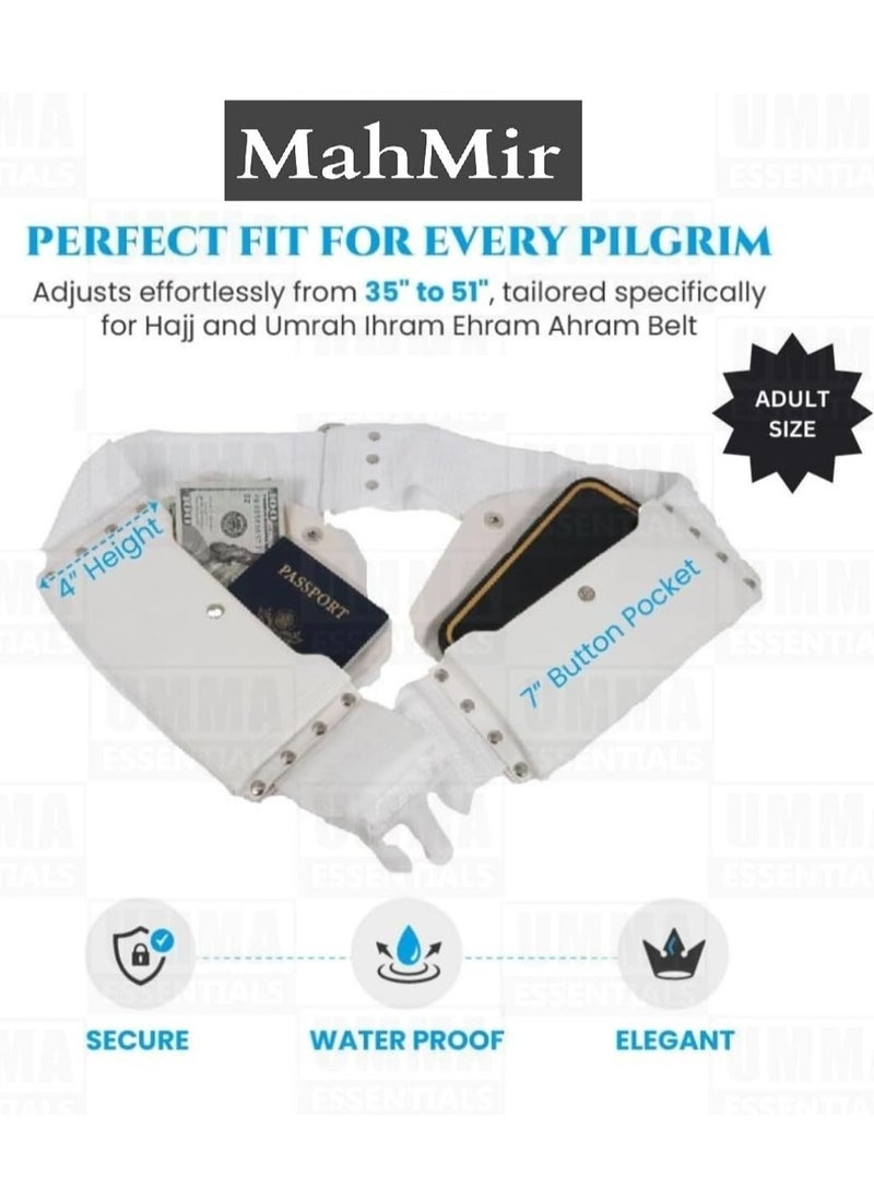 MahMir - MahMir Premium Ihram Belt for Men – Comfortable, Adjustable, White Belt for Hajj & Umrah, Unstitched, Waterproof, Follows Sunnah, Ideal for Ahram & Ehram - Image 1
