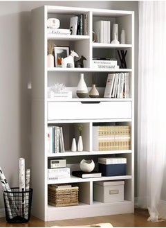 fashionhome Multipurpose Multi-Tiers Modern Design Bookshelf Large Storage Display Rack With Drawer Vertical Economical Against Wall Floor Shelf Bookcase for Living Room Home Office Furniture 50x20x180 cm  - Image 1