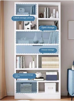 fashionhome Multipurpose Multi-Tiers Modern Design Bookshelf Large Storage Display Rack With Drawer Vertical Economical Against Wall Floor Shelf Bookcase for Living Room Home Office Furniture 50x20x180 cm  - Image 3