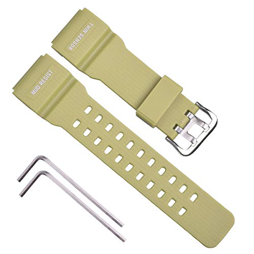 OliBoPo Natural Resin Replacement Watch Strap for Casio Mens G-Shock Master of G Mudmaster Twin Sensor Sports Watch GG-1000/GWG-100/GSG-100 (Beige) - Image 1