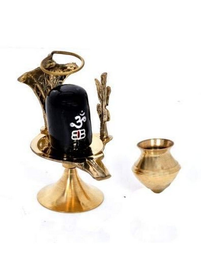 BANSIGOODS Brass Shaligram Shiva Ling Lingam Shivling Statue Decorative Showpiece - 7.62 cm (Brass, Gold) - Image 1
