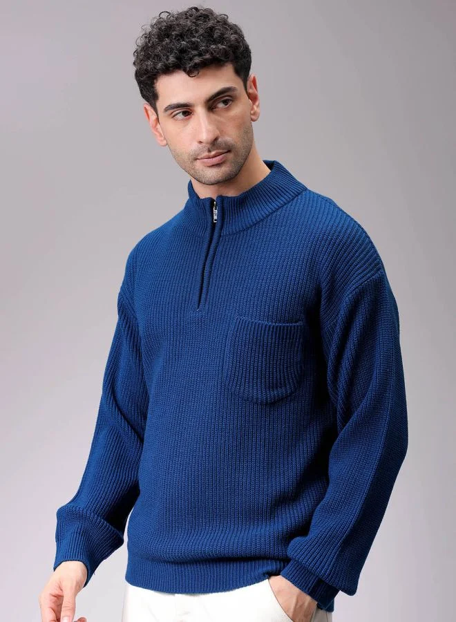 The Indian Garage Co Men Oversized Textured High Neck Sweater