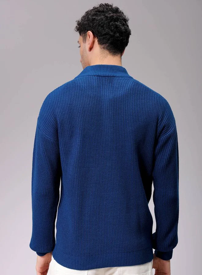 The Indian Garage Co Men Oversized Textured High Neck Sweater