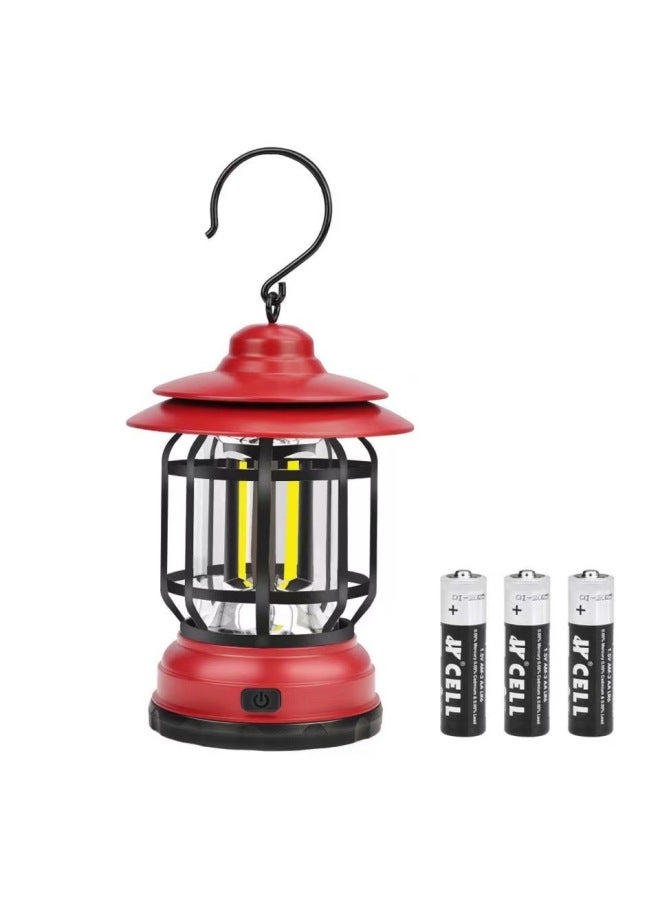 Retro Lantern Outdoor Camping Professional Tent Lamp Cob Rechargeable Battery Portable Home Camping Lamp-Color:Red Battery  - Image 1