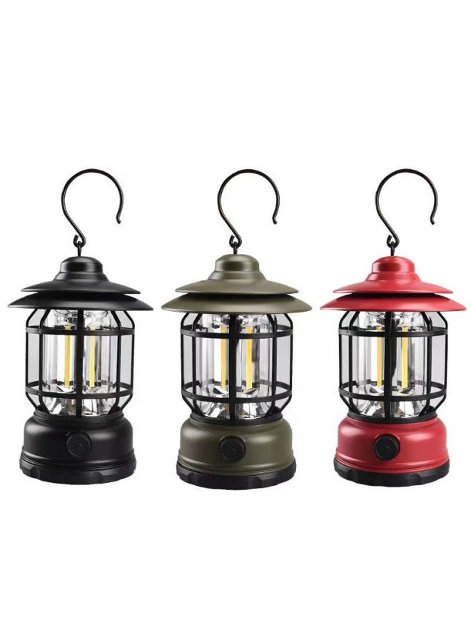 Retro Lantern Outdoor Camping Professional Tent Lamp Cob Rechargeable Battery Portable Home Camping Lamp-Color:Red Battery  - Image 2