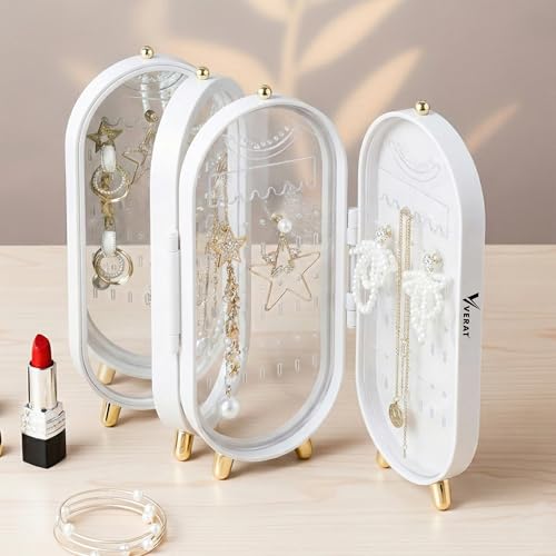 VERAT Rotating Earrings Stand Jewelry Display Organiser/Earrings organiser/Jewellery towers/jewellery stands/earring organizer Container for Home Wardrobe & Cupboard (White) - Image 1