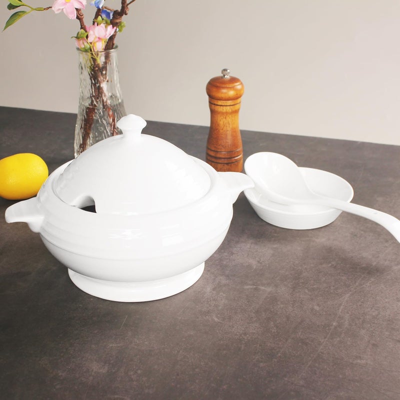 Creativity Home Casserole Dish with Serving Handles, 1.5 Qt Soup Tureen with Lid and a 9.4-inch Spoon, for Dinner and Party Microwave Safe 10.2 Inch - Image 5