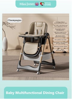 MiniJones Multifunctional Baby Dining Chair with Adjustable Hight and Back & Tray Foldable Feeding Chair BROWN  - Image 1