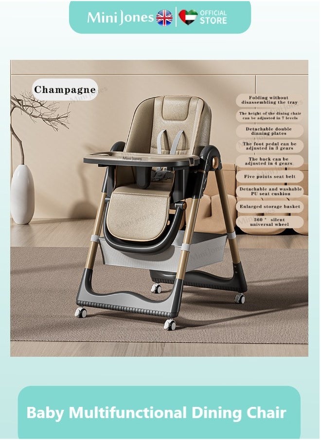 MiniJones Multifunctional Baby Dining Chair with Adjustable Hight and Back & Tray Foldable Feeding Chair BROWN  - Image 1