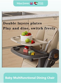 MiniJones Multifunctional Baby Dining Chair with Adjustable Hight and Back & Tray Foldable Feeding Chair BROWN  - Image 3
