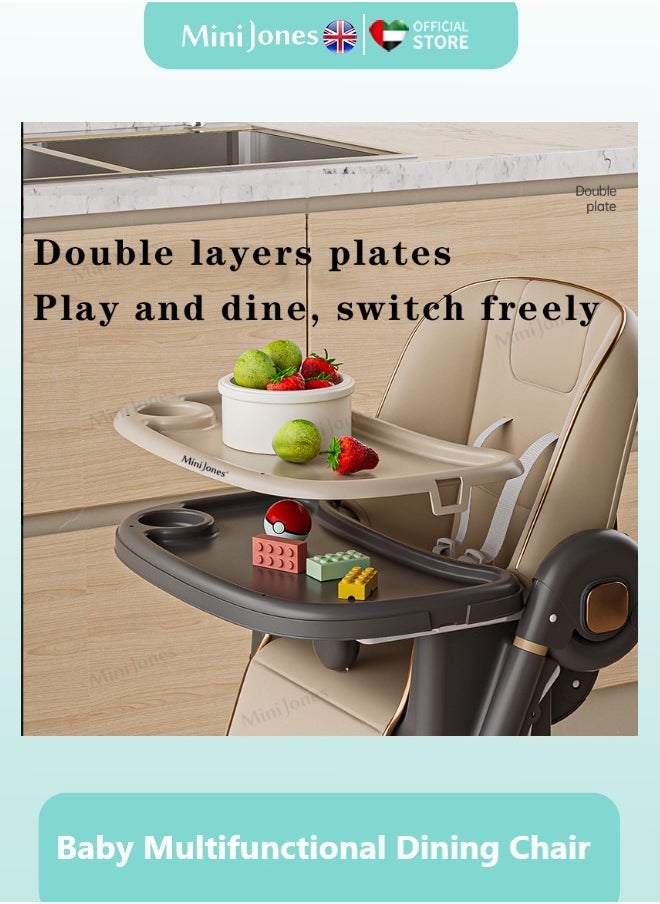 MiniJones Multifunctional Baby Dining Chair with Adjustable Hight and Back & Tray Foldable Feeding Chair BROWN  - Image 3