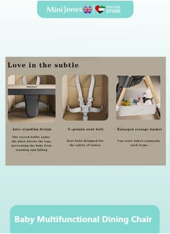 MiniJones Multifunctional Baby Dining Chair with Adjustable Hight and Back & Tray Foldable Feeding Chair BROWN  - Image 5