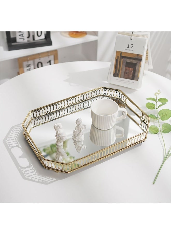 أوليس فيرس  ديلوكس الذهب مرآة معدنية صينية | طاولة القهوة ، طاولة خلع الملابس ، ديكور المنزل الديكور صينية | حامل شمعة ، علبة عطر | متعددة الأغراض تخزين صينية ( مستحضرات التجميل والفواكه والمشروبات والعطور التخزين ) - Image 3