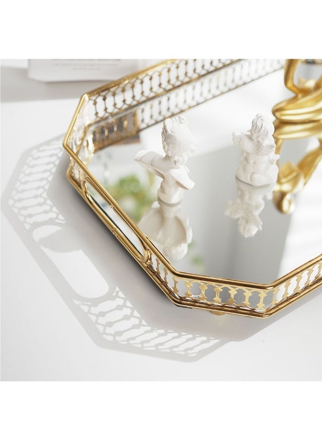 أوليس فيرس  ديلوكس الذهب مرآة معدنية صينية | طاولة القهوة ، طاولة خلع الملابس ، ديكور المنزل الديكور صينية | حامل شمعة ، علبة عطر | متعددة الأغراض تخزين صينية ( مستحضرات التجميل والفواكه والمشروبات والعطور التخزين ) - Image 5