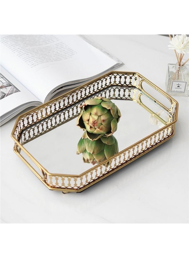 أوليس فيرس  ديلوكس الذهب مرآة معدنية صينية | طاولة القهوة ، طاولة خلع الملابس ، ديكور المنزل الديكور صينية | حامل شمعة ، علبة عطر | متعددة الأغراض تخزين صينية ( مستحضرات التجميل والفواكه والمشروبات والعطور التخزين ) - Image 4