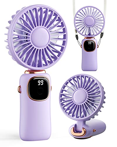 coldSky Portable Handheld Fan, 4000mAh Battery Operated 3 in 1 Multifunction Personal Travel Fans with Digital Display, 90° Foldable Desk Fan with Base, 5 Speed Lash Fan for Makeup/Commute/Office - Image 1