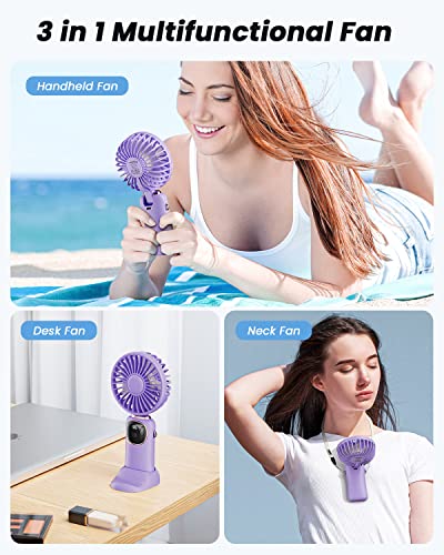 coldSky Portable Handheld Fan, 4000mAh Battery Operated 3 in 1 Multifunction Personal Travel Fans with Digital Display, 90° Foldable Desk Fan with Base, 5 Speed Lash Fan for Makeup/Commute/Office - Image 2