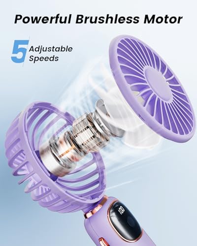 coldSky Portable Handheld Fan, 4000mAh Battery Operated 3 in 1 Multifunction Personal Travel Fans with Digital Display, 90° Foldable Desk Fan with Base, 5 Speed Lash Fan for Makeup/Commute/Office - Image 5