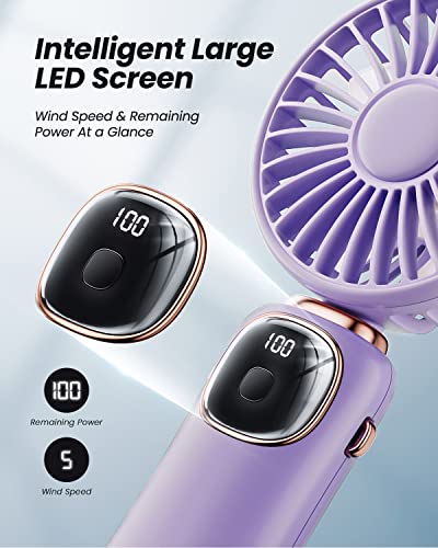 coldSky Portable Handheld Fan, 4000mAh Battery Operated 3 in 1 Multifunction Personal Travel Fans with Digital Display, 90° Foldable Desk Fan with Base, 5 Speed Lash Fan for Makeup/Commute/Office - Image 4