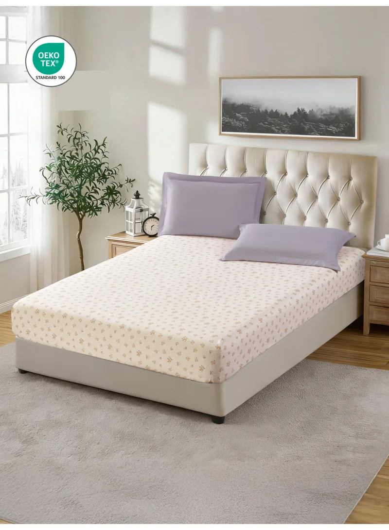 Donetella 3-Pcs Printed Fitted Sheet 200x200 cm – High GSM Brushed Microfiber, Deep Pocket with All-Around Elastic, OEKO-TEX Certified.