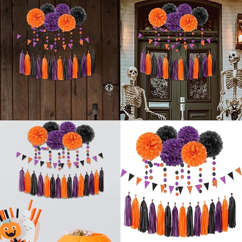 Halloween Tissue Pom Poms And Tassels Set Colorful Paper Hanging Decorations For Horror Theme Party - Image 3