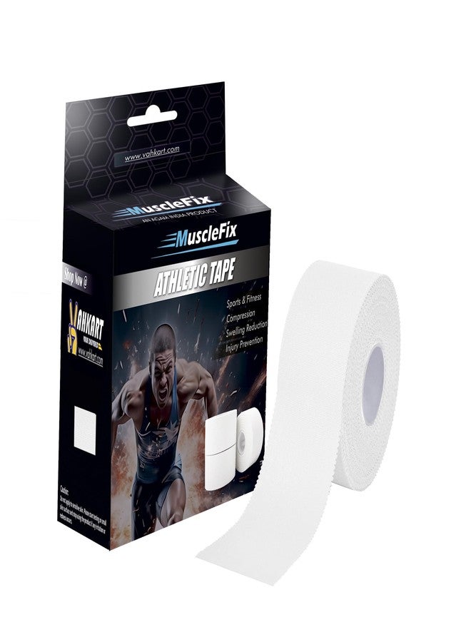 MuscleFix Athletic Tape for Ankle, Wrist & Joint Protection, Easy-Tear Breathable Soft Cotton Best Adhesive Medical Tape for Gymnastics, Boxing, Lacrosse, Hockey and First Aid (White, 2.5 cm * 13.7 m - Image 1