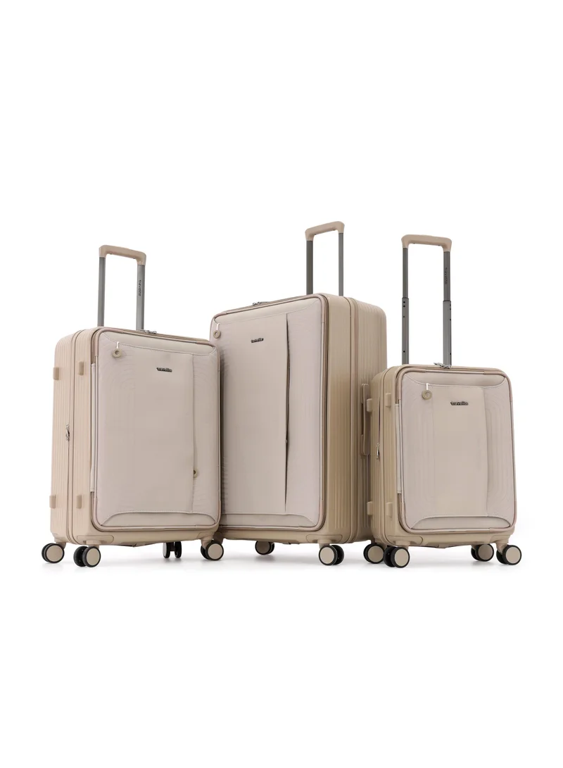ترافلايت travelite hard shell luggage trolley bag 3-piece set,champagne (s-20",m-24",l-28")