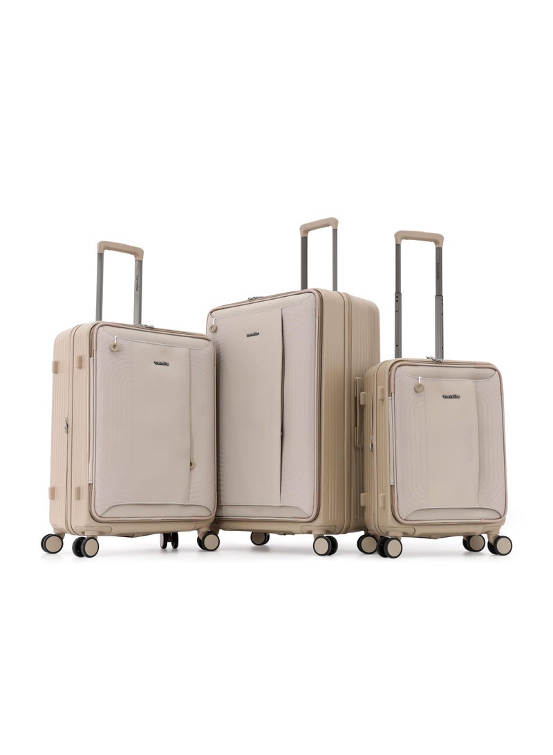 travelite حقيبة سفر TRAVELITE ذات الهيكل الصلب - مجموعة من 3 قطع، شامبانيا (صغيرة-20 بوصة، متوسطة-24 بوصة، كبيرة-28 بوصة) - Image 1