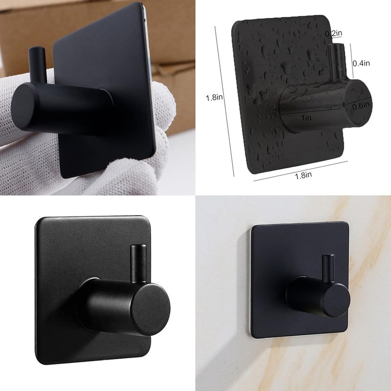 LOOGI Adhesive Hooks Door Hooks Heavy Duty Towel Hooks Stick on Wall Waterproof Stainless Steel Robe Hanger for Hanging Bathroom Kitchen Home Black 4 Pack - Image 2