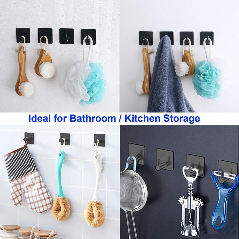 LOOGI Adhesive Hooks Door Hooks Heavy Duty Towel Hooks Stick on Wall Waterproof Stainless Steel Robe Hanger for Hanging Bathroom Kitchen Home Black 4 Pack - Image 3