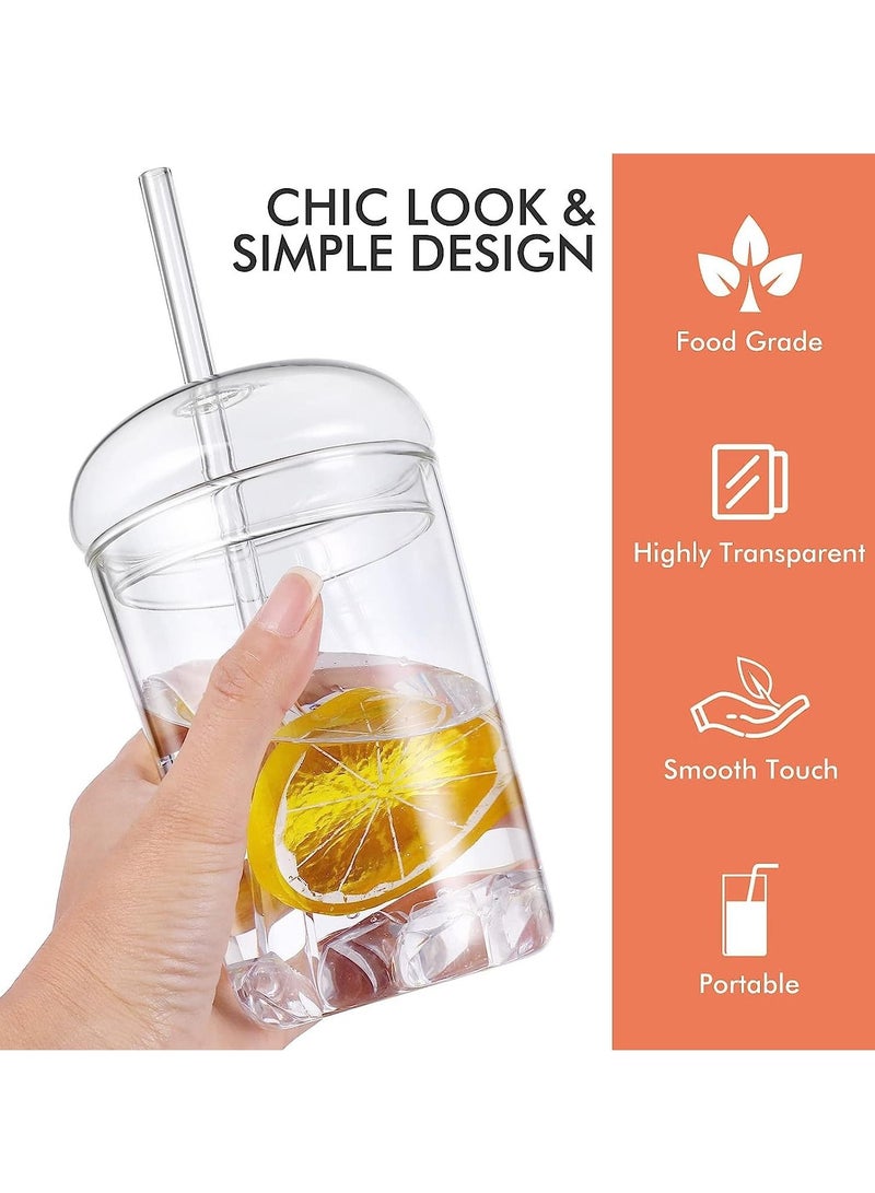 SYOSI Glass Tumbler with Straw and Lid 16oz Smoothie Cups Heat Resistant Juice Drinking Cup Clear Coffee Large Water Mug for Home Outdoor Travel  - Image 3