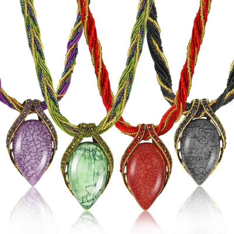 Luckam قلائد بوهيمية للنساء، 4 قطع مجوهرات عتيقة قلادة على شكل قطرة قلادة عصرية هدايا للمجوهرات للفتيات والأمهات والجدات والعمات - Image 1