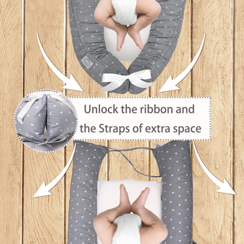 EAQ Baby Lounger Baby Nest for Co Sleeping Baby Bassinet Soft Breathable Perfect for Newborn Gift 100% Cotton Napping or Traveling for 0-12 Months (Grey) - Image 2