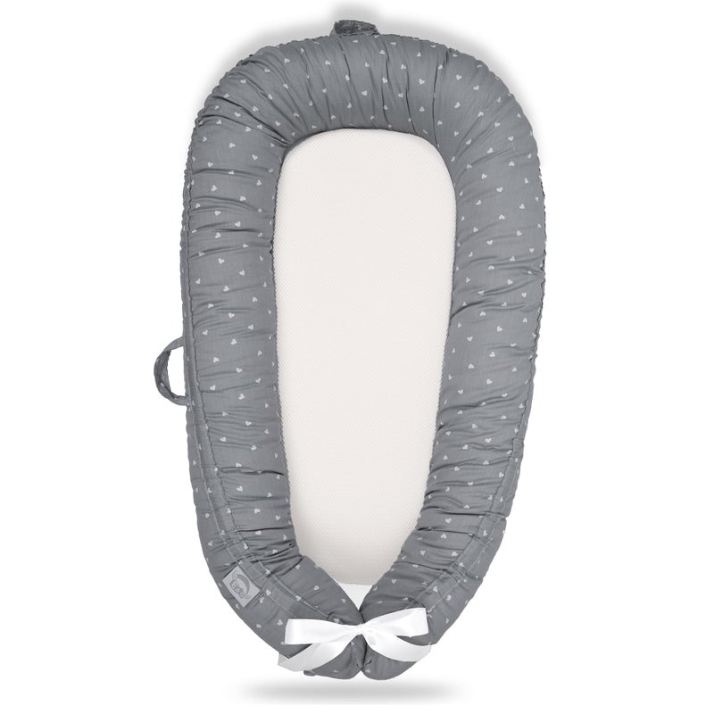 EAQ Baby Lounger Baby Nest for Co Sleeping Baby Bassinet Soft Breathable Perfect for Newborn Gift 100% Cotton Napping or Traveling for 0-12 Months (Grey) - Image 1