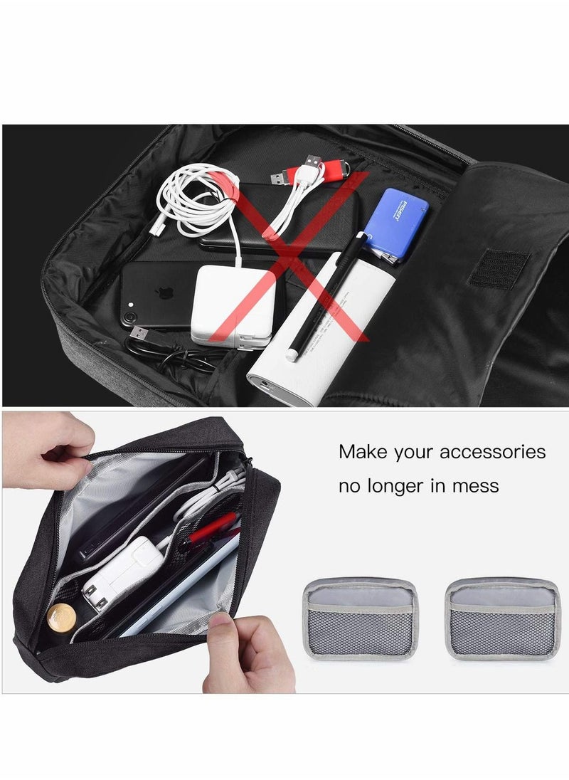 SYOSI Universal Electronics Accessories Organizer, 2pack Portable Soft Carrying Storage Case Bag for Charger Usb Cables Memory Cards Earphone Flash Hard, Small and Big black  - Image 4