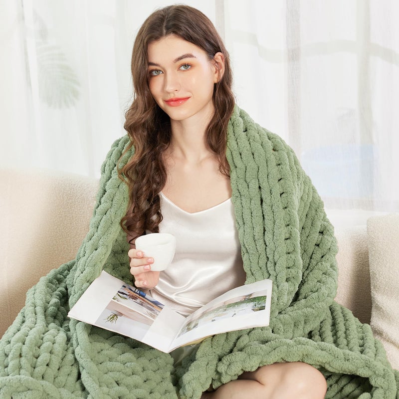 Admitrack Chunky Knit Blanket Throw, 100% Hand Knit Chenille Throw Blanket for Sofa & Home Decor, Soft and Cozy Knitted Throw Blankets (Sage Greenï¼Œ40"x50") - Image 4