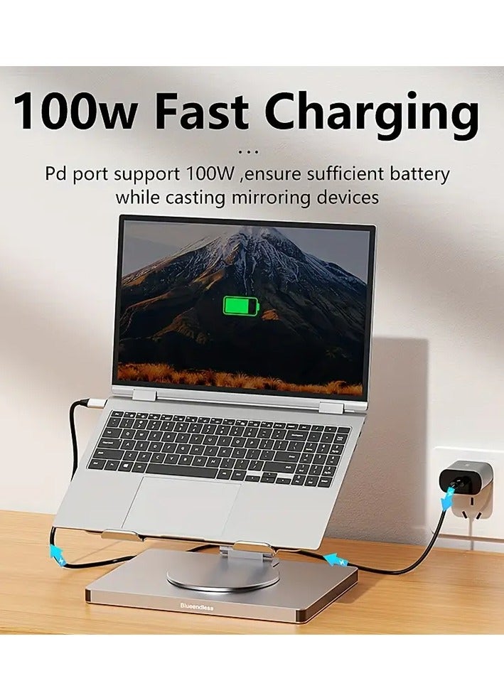 Multi-in-One Laptop Docking Station with Aluminum Alloy Rotating Bracket, Type-C Hub, 4K 60Hz Gigabit Ethernet & USB Splitter - Portable USB-Powered for Home Office & - Image 2