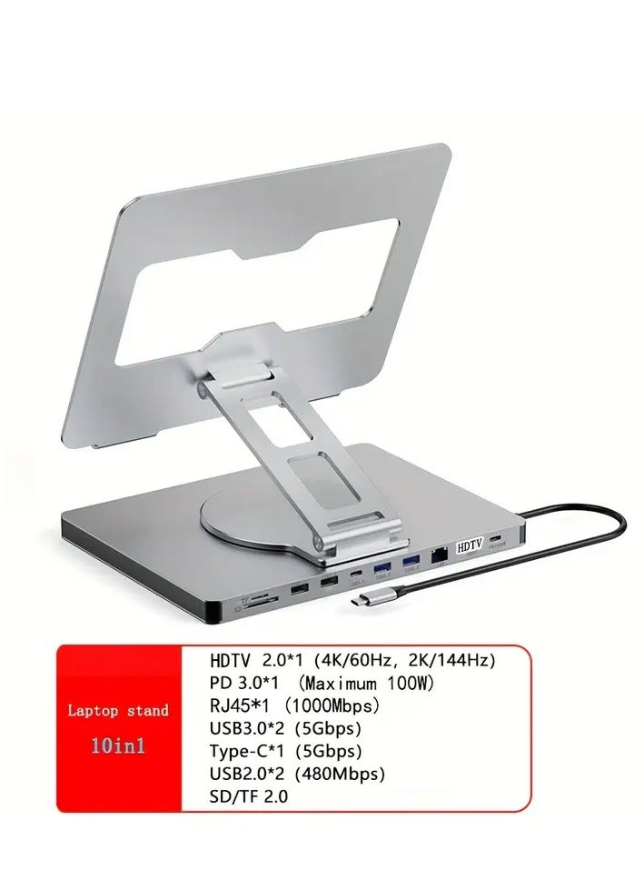 Multi-in-One Laptop Docking Station with Aluminum Alloy Rotating Bracket, Type-C Hub, 4K 60Hz Gigabit Ethernet & USB Splitter - Portable USB-Powered for Home Office & - Image 3