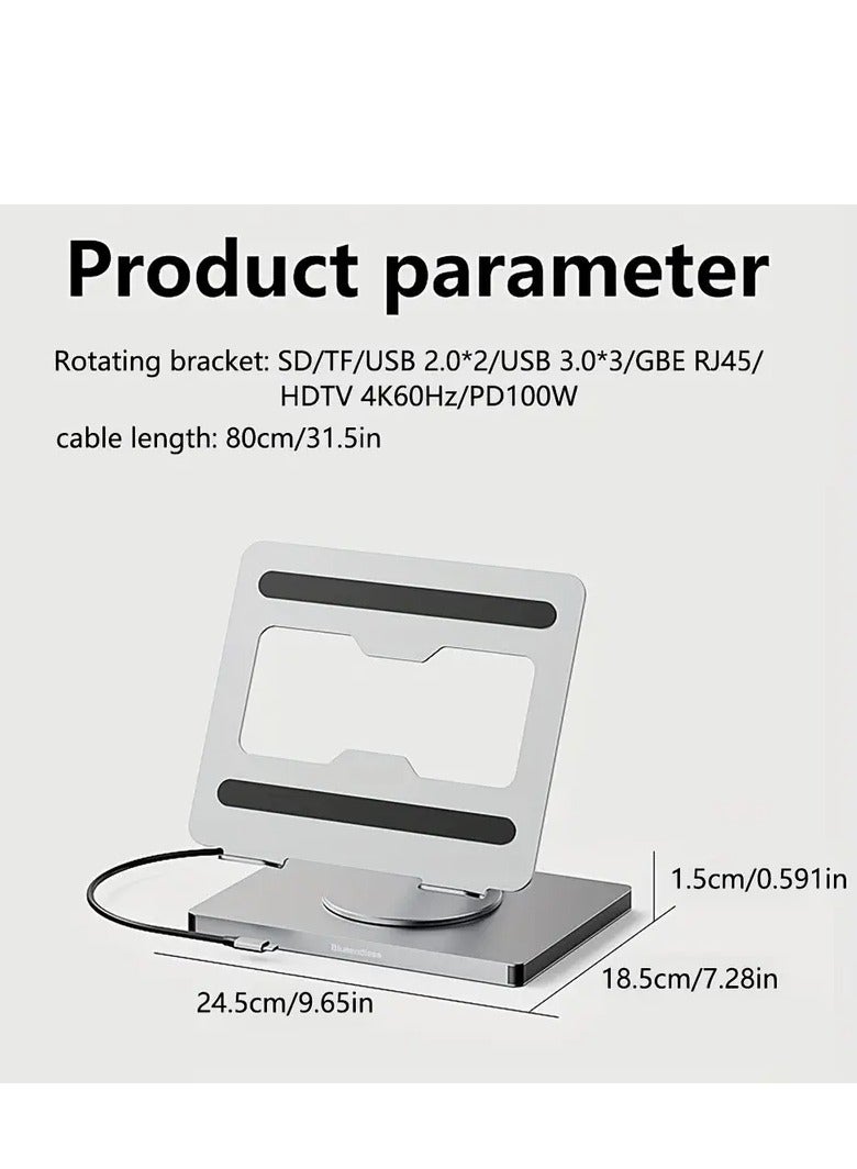 Multi-in-One Laptop Docking Station with Aluminum Alloy Rotating Bracket, Type-C Hub, 4K 60Hz Gigabit Ethernet & USB Splitter - Portable USB-Powered for Home Office & - Image 5