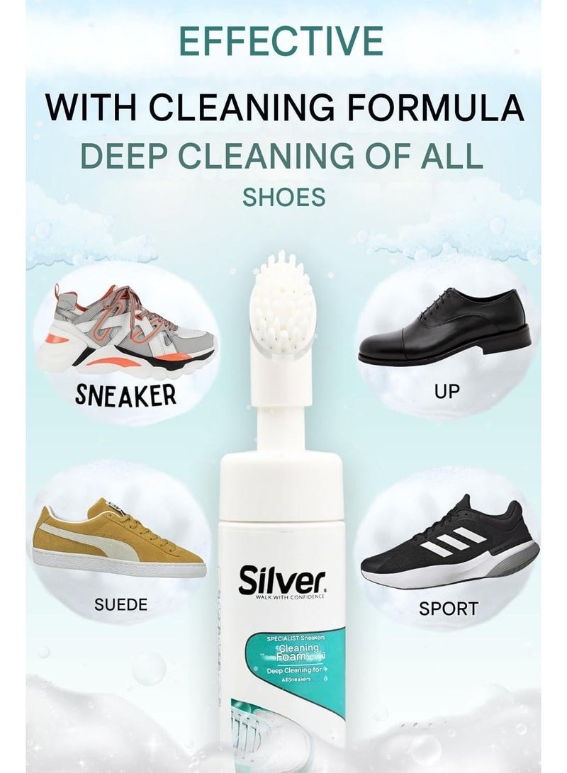 Silver Foaming Shoe Cleaner with Built-in Brush – 150ml - Image 4