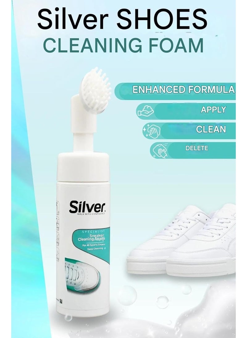 Silver Foaming Shoe Cleaner with Built-in Brush – 150ml - Image 3