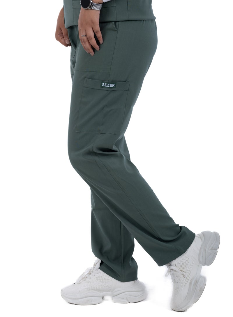sezer Women's Caesar Scrub - Soft Women's Caesar Scrub - Soft cotton in olive color for your brilliance and comfort every work day!in gingham for your brilliance and comfort every work day! - Image 3