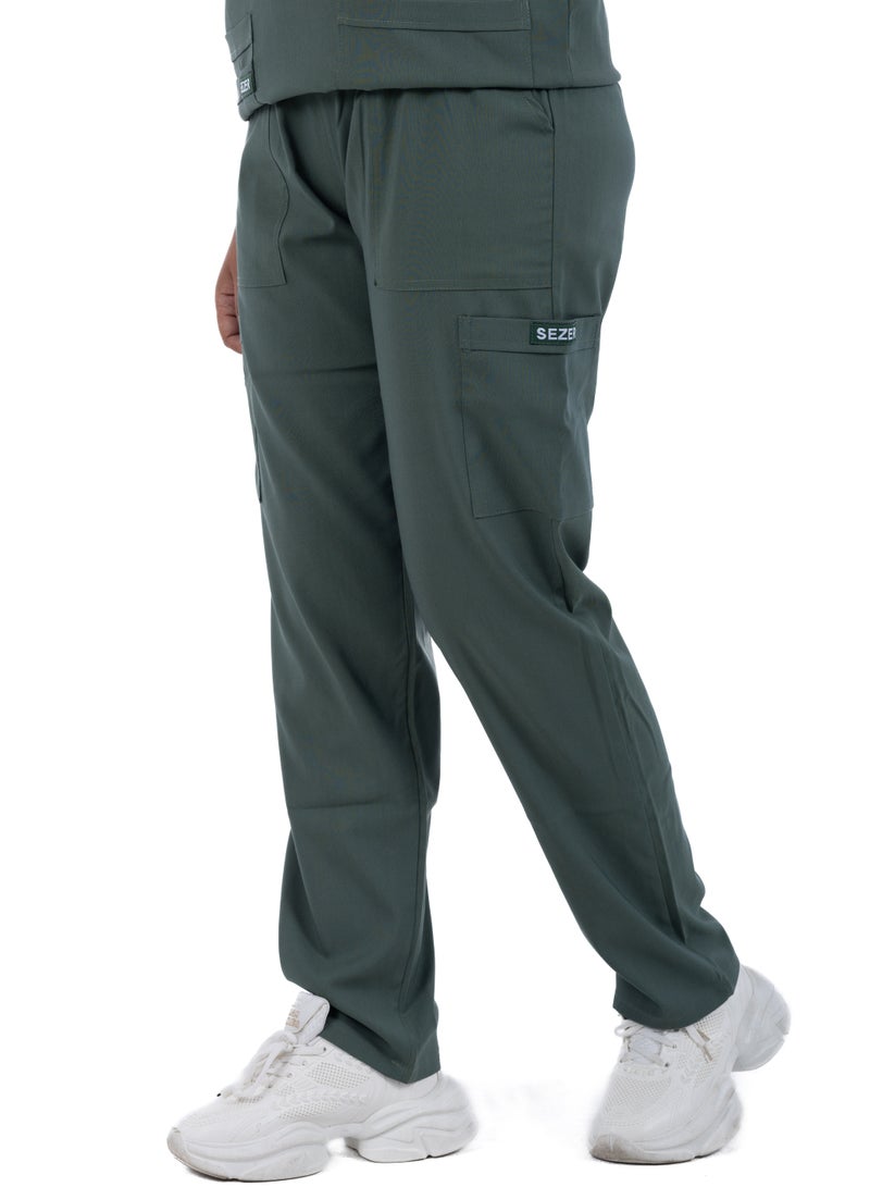sezer Women's Caesar Scrub - Soft Women's Caesar Scrub - Soft cotton in olive color for your brilliance and comfort every work day!in gingham for your brilliance and comfort every work day! - Image 4